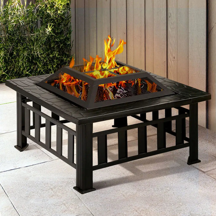 2in1 black iron square firepit and bbq