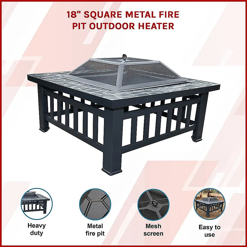 18’’ square metal fire pit outdoor heater 3