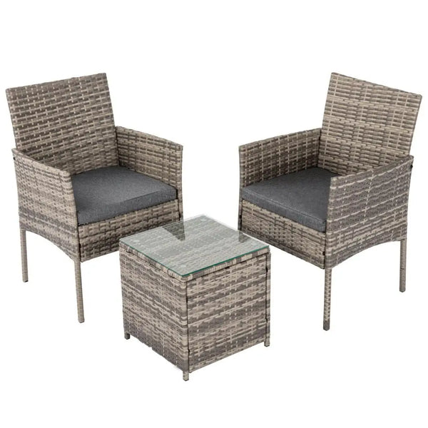 2 seater pe rattan outdoor chat set- mixed grey