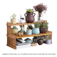 2 tier bamboo plant stand display stand with favourite small potted plants