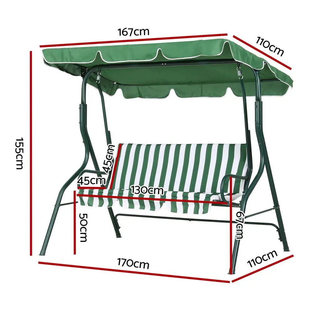 3 seater steel swing bench seat with canopy - 4 colours 8