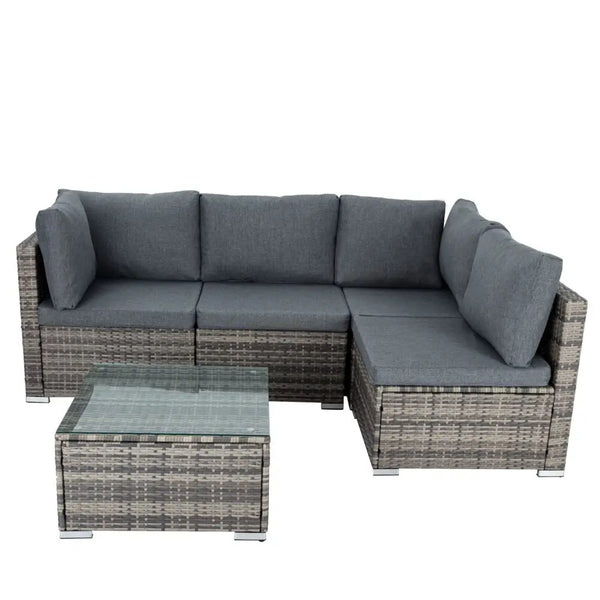 5 pc outdoor modular lounge set with coffee table - grey wicker finish