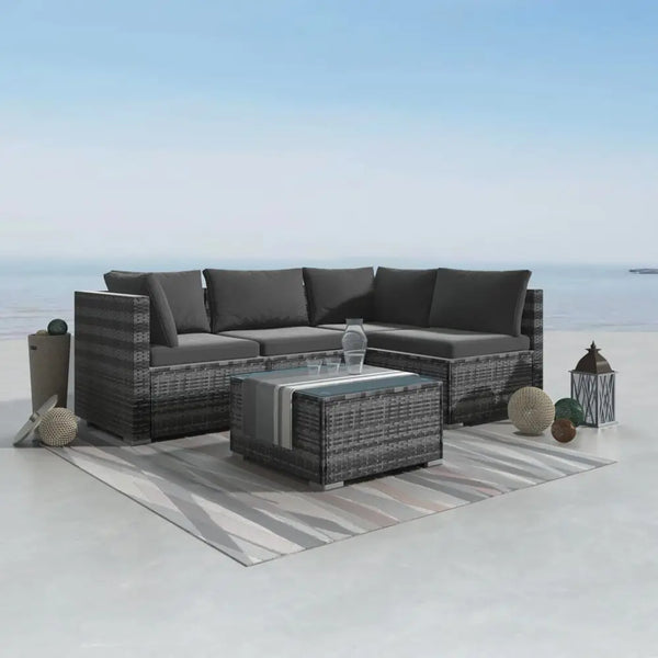 5 pc outdoor modular lounge set bondi - grey with beautiful wicker finish on beach