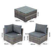 3 piece outdoor wicker lounge set with grey cushions in beautiful finish