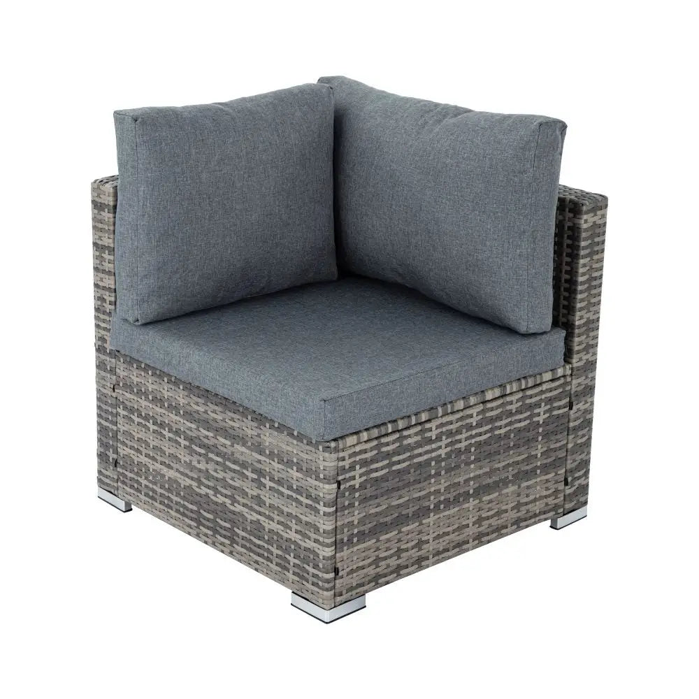 Modular lounge chair with grey wicker finish and cushion