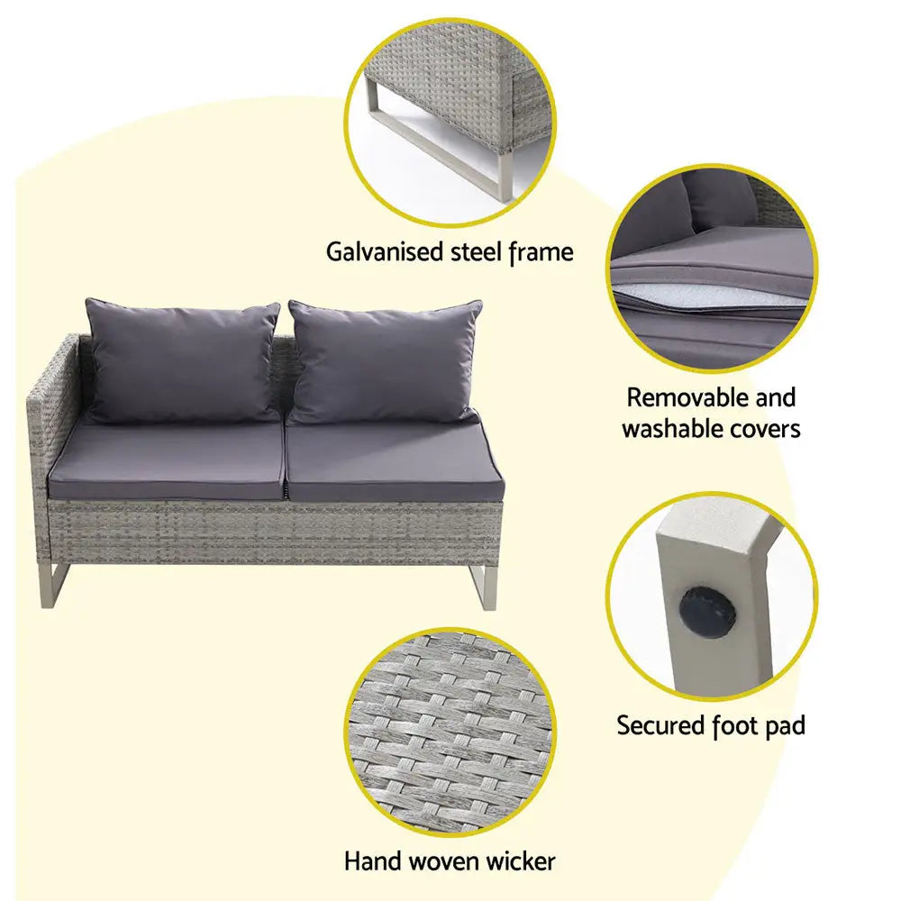 6 pc grey wicker outdoor sofa lounge set with uv-resistant pe wicker - gorgeous outdoor setting