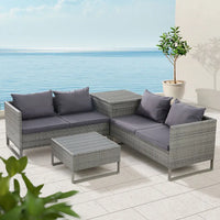 6 pc 4-seater outdoor sofa lounge set wicker - grey with corner table and gorgeous outdoor setting