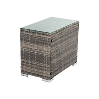 Outdoor modular lounge sofa set with wicker end table and glass top - good choice for your patio