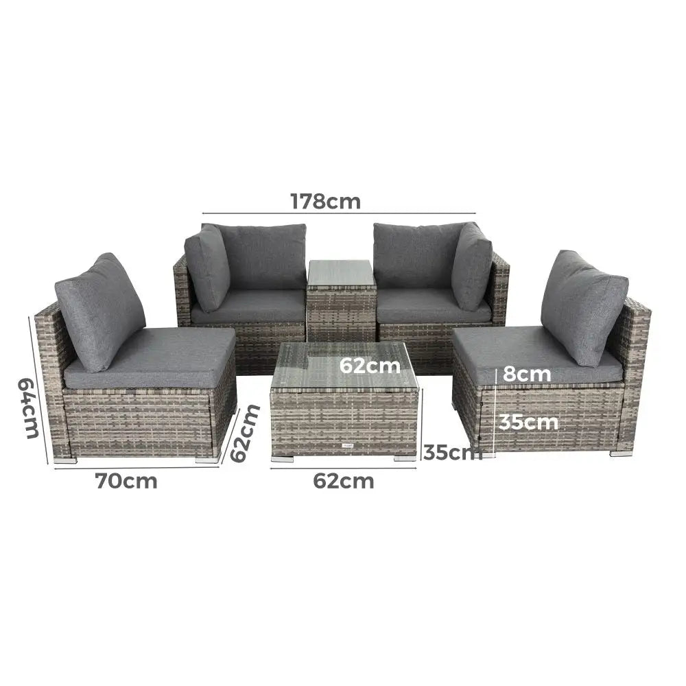 6pc outdoor modular lounge sofa with wicker end table set - grey, a good choice for outdoor furniture