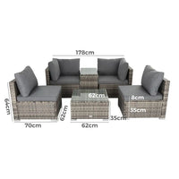 6pc outdoor modular lounge sofa with wicker end table set - grey, a good choice for outdoor furniture