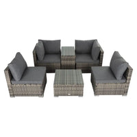 6pc outdoor modular lounge sofa and chairs with wicker end table set - grey, good choice