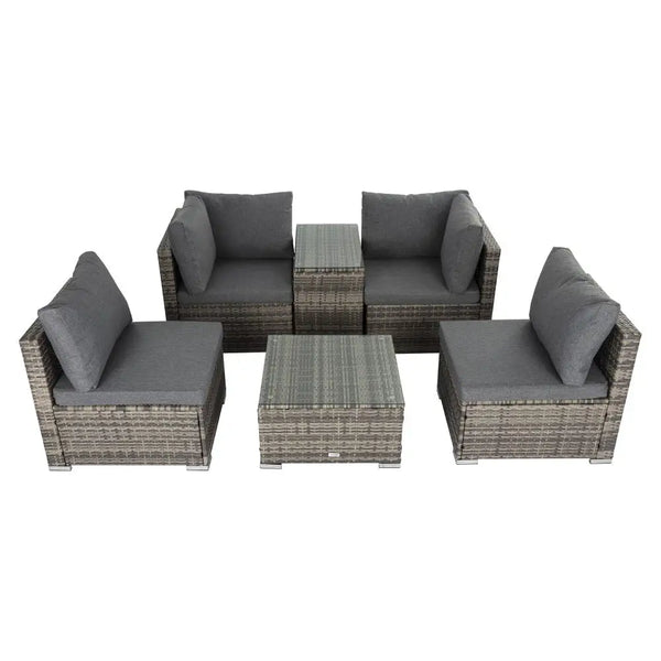 6pc outdoor modular lounge sofa and chairs with wicker end table set - grey, good choice
