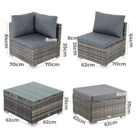 6pc outdoor modular wicker lounge set with ottoman - grey