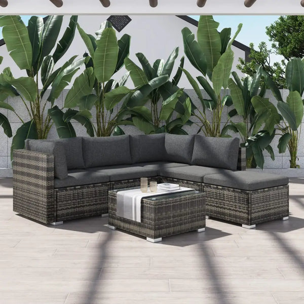 6pc outdoor modular sofa set with ottoman - grey, large outdoor sectional with grey wicker