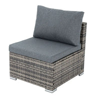 Grey wicker lounge chair with cushion in 6pc outdoor modular sofa set