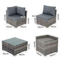 Outdoor living furniture set with grey cushions, 6pcs outdoor modular lounge sofa coogee