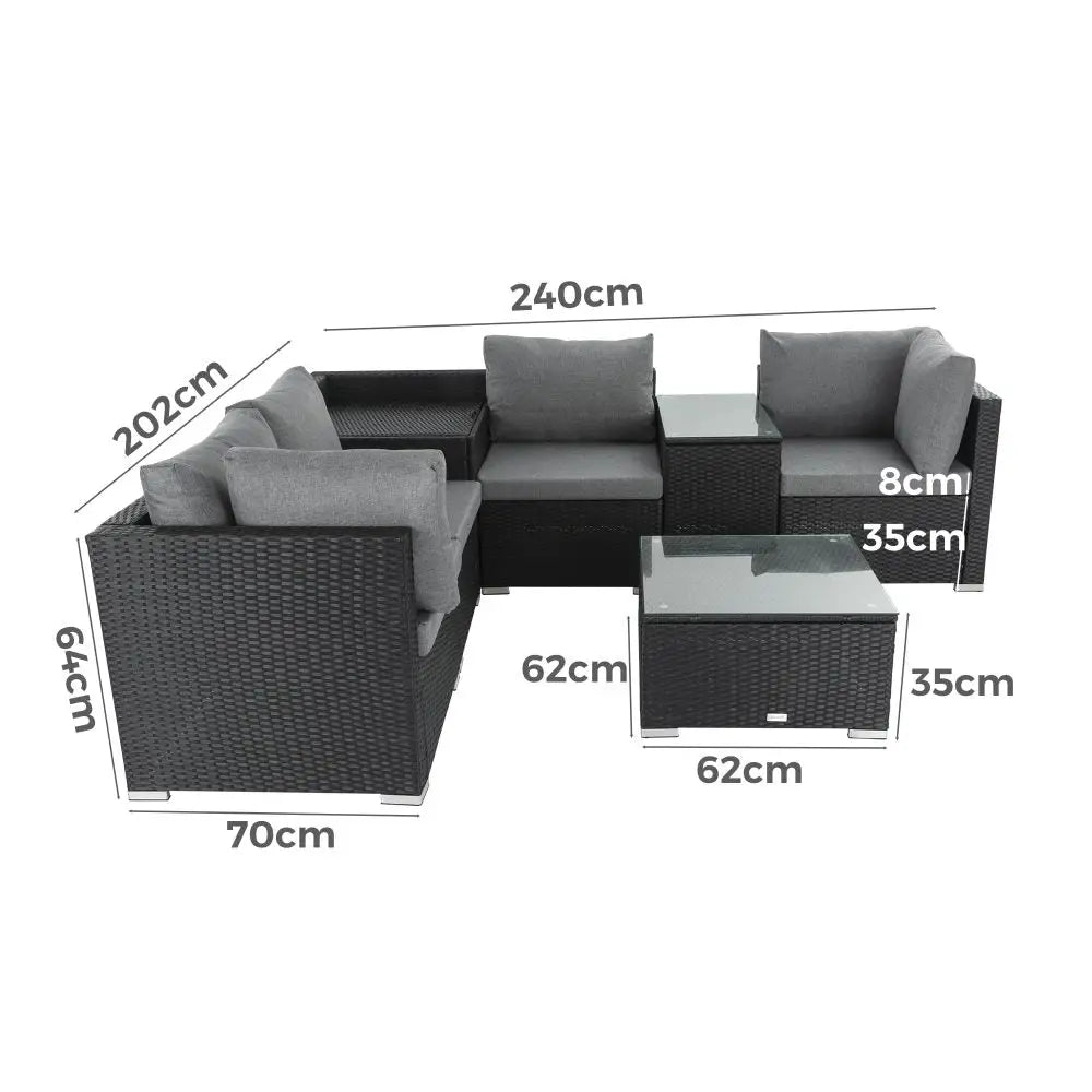 7pc outdoor wicker modular sofa setting with corner storage and coffee table