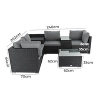 7pc outdoor wicker modular sofa setting with corner storage and coffee table