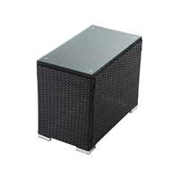 Black wicker outdoor set with glass top and corner storage for luxurious comfort