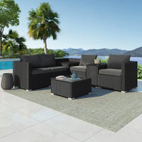 Luxurious 7pc outdoor wicker modular sofa setting with corner storage