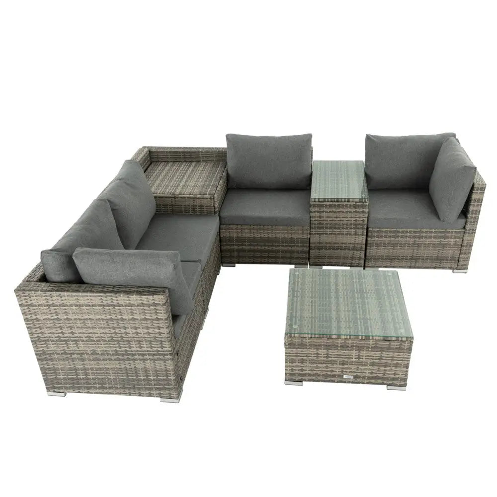 7pc outdoor wicker lounge set with corner storage for luxurious outdoor relaxation