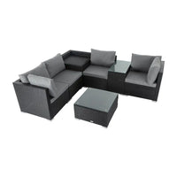 7pc outdoor wicker modular sofa set with glass table and corner storage