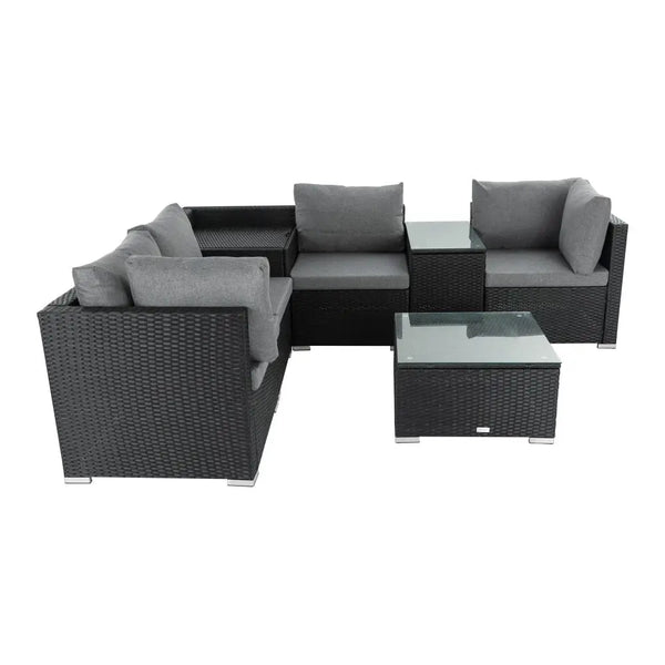 Luxurious outdoor furniture set with glass table - 7pc wicker modular sofa setting
