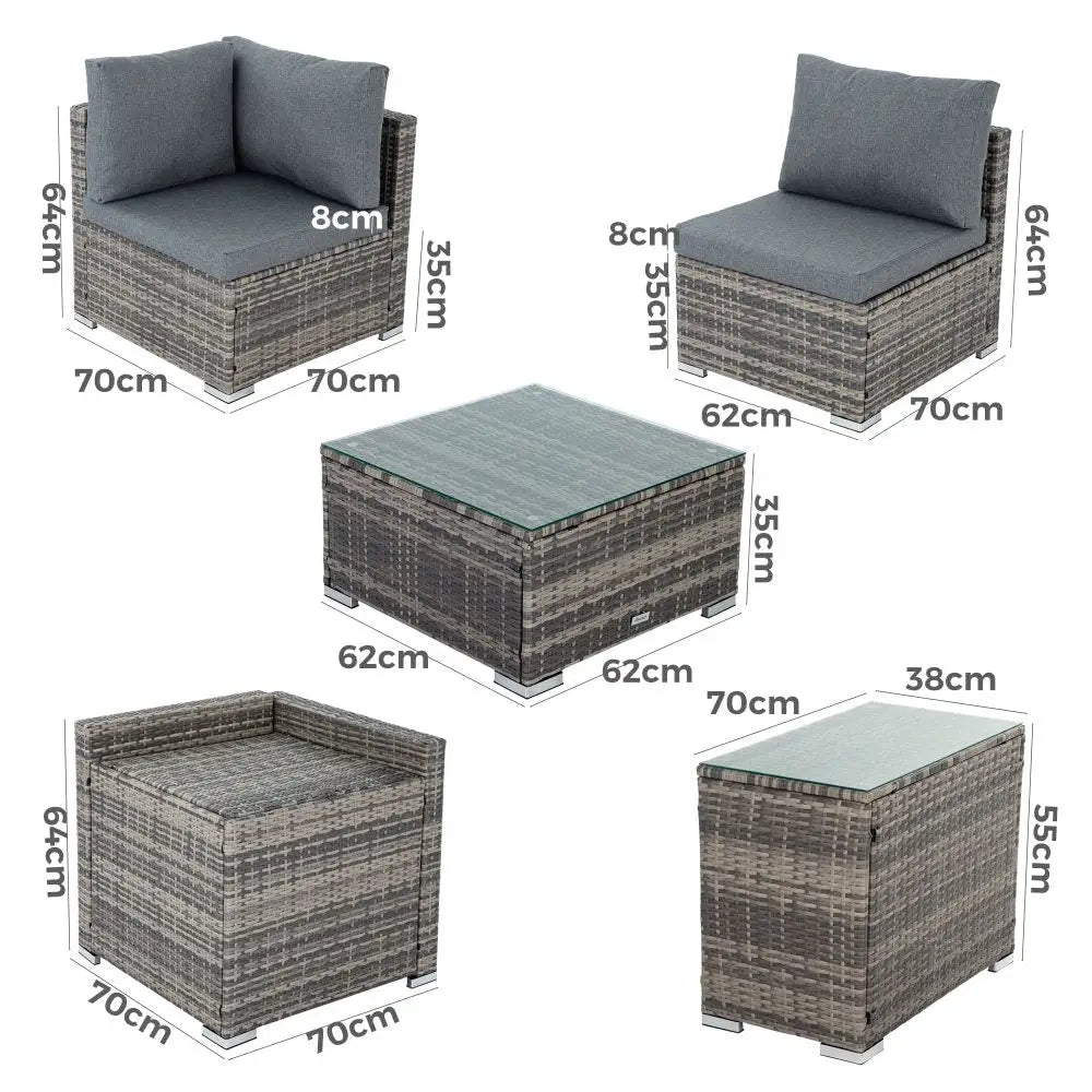 7pc outdoor wicker modular sofa setting with coffee table