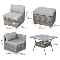 Grey 8pc outdoor dining set with wicker table and chairs - close up view