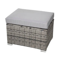 Gray wicker ottoman with cushion in 8pc outdoor dining set - grey