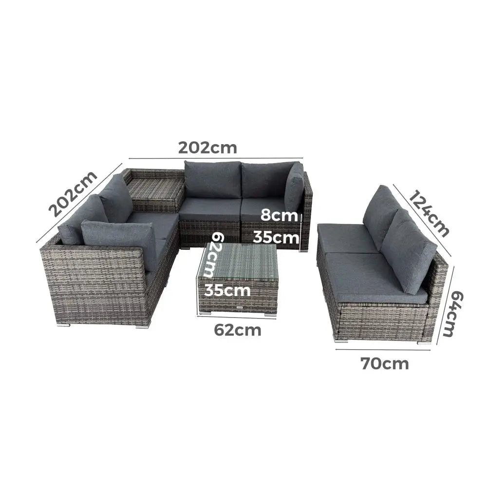 8pcs modular lounge sofa outdoor wicker set dimensions