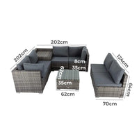8pcs modular lounge sofa outdoor wicker set dimensions