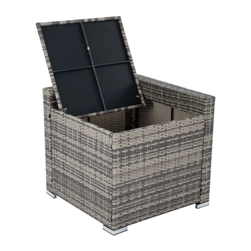 Outdoor wicker storage box with 8pc modular lounge set