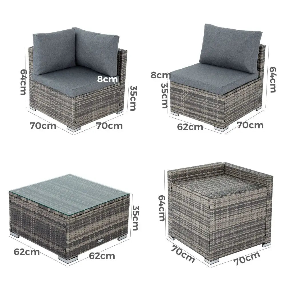 Outdoor furniture set with grey cushions - 8pcs modular lounge sofa