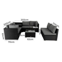 8pcs outdoor furniture modular lounge set with sofa and coffee table