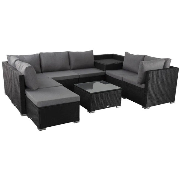 Modular outdoor wicker lounge set with ottoman is a great choice for outdoor furniture