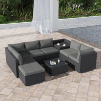Modular outdoor wicker furniture set for 9pc outdoor lounge with ottoman