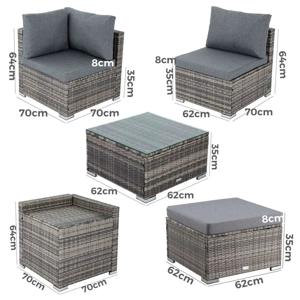 9pc modular outdoor wicker lounge set with ottoman
