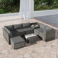 9pc modular outdoor wicker lounge set with coffee table and ottoman
