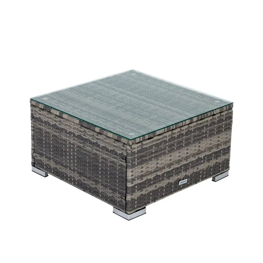 Modular outdoor wicker lounge coffee table with glass top