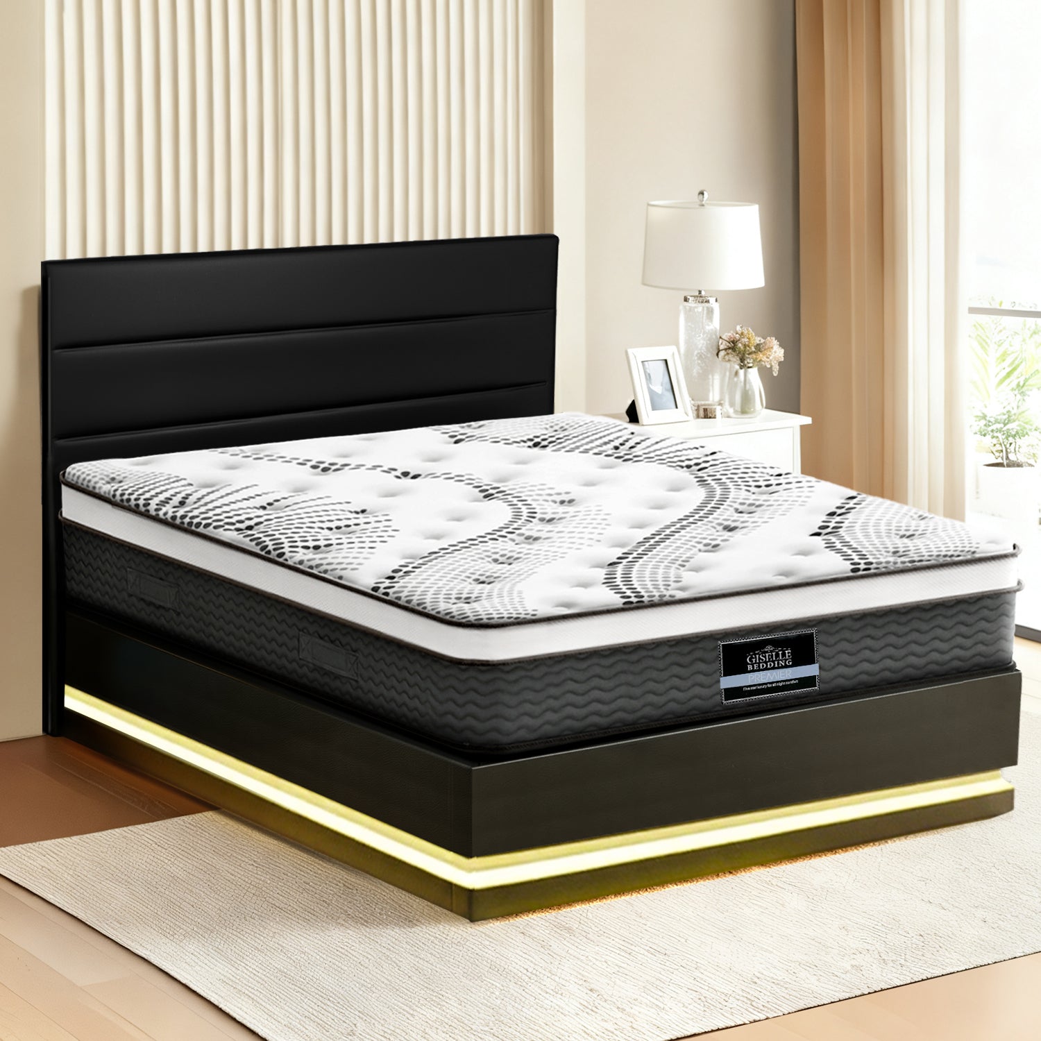 Queen Bed Frame with RGB LED Lights With 32cm Giselle Mattress Set