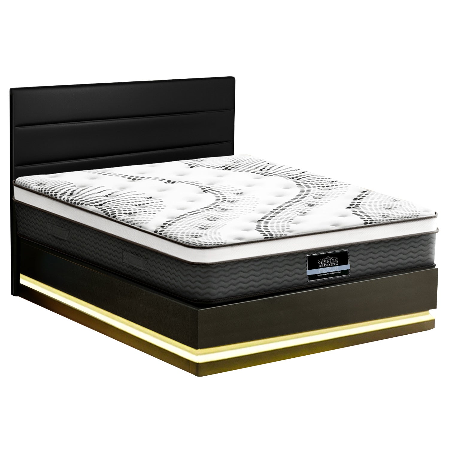 Queen Bed Frame with RGB LED Lights With 32cm Giselle Mattress Set