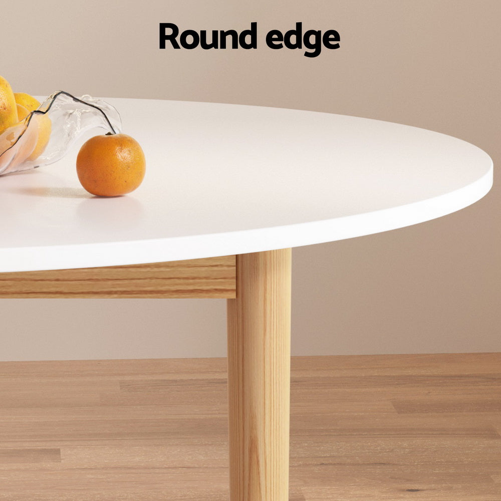 Round Wooden Dining Table With 4 Chairs - White & Natural