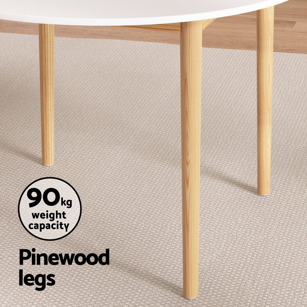 Round Wooden Dining Table With 4 Chairs - White & Natural