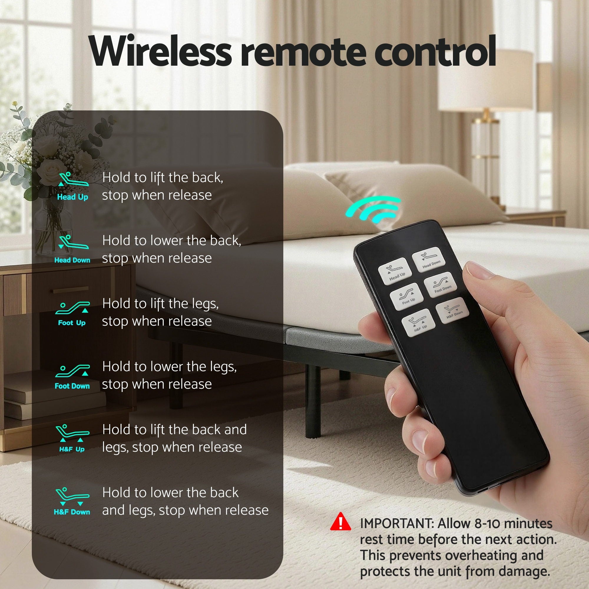 Adjustable Electric Bed Base with Wireless Remote & Zero Gravity - 2 Sizes