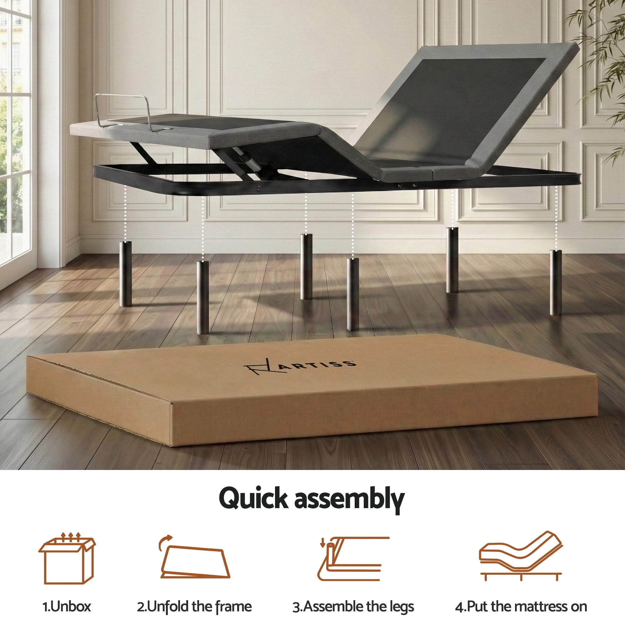 Adjustable Electric Bed Base with Wireless Remote & Zero Gravity - 2 Sizes
