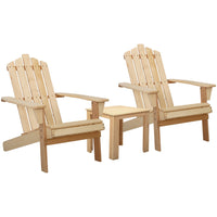 Gardeon 3pc Adirondack Outdoor Table and Chairs Wooden - Brown, White or Natural