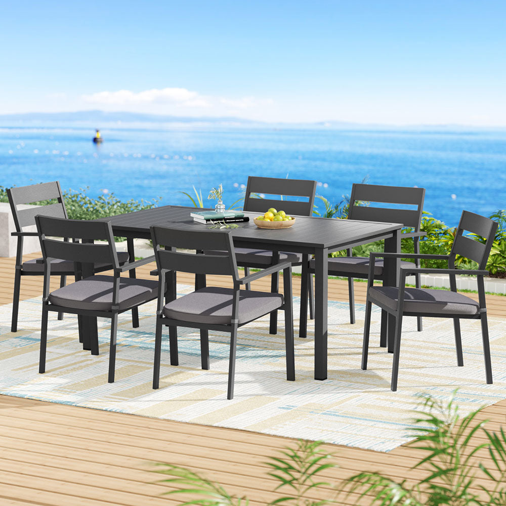 7-Piece Outdoor Aluminum Patio Dining Set with Table & Chairs – Black