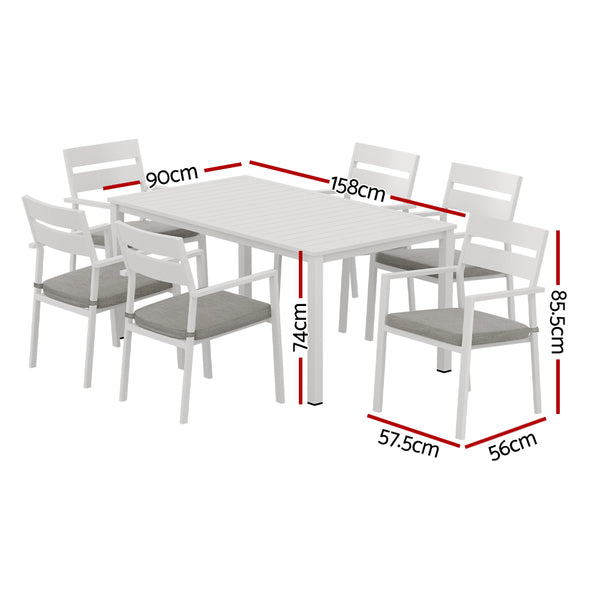 Gardeon 7pc Outdoor Aluminium Dining Set - White