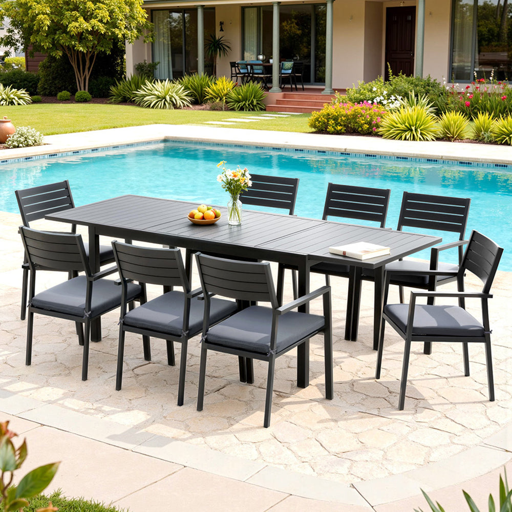 9-Piece Outdoor Aluminum Patio Dining Set with Extendable Table & Chairs – 2 Colours
